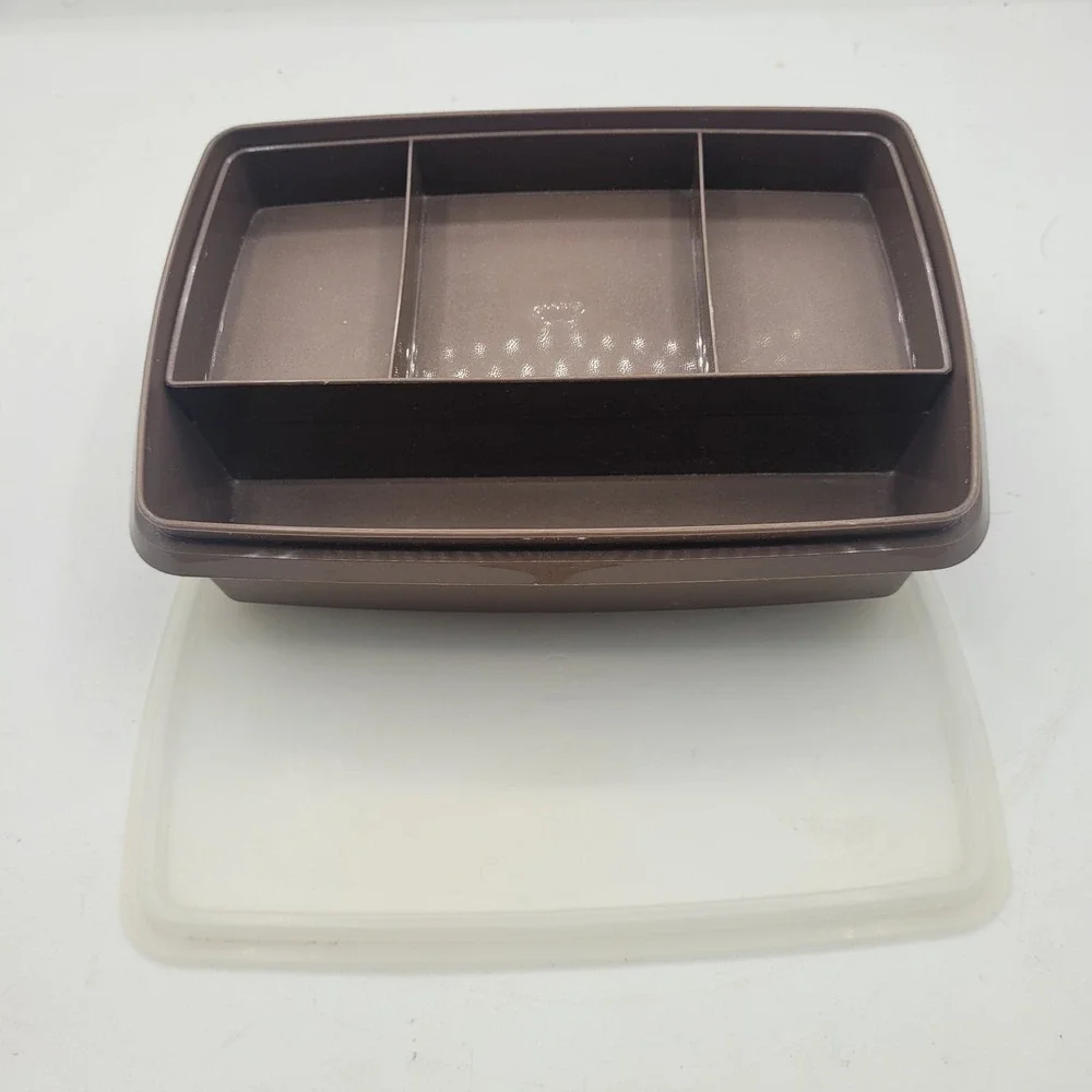 Vintage Tupperware Tuppercraft Organizer Brown 767-2 Stow‎ N Go W/Lid and Tray